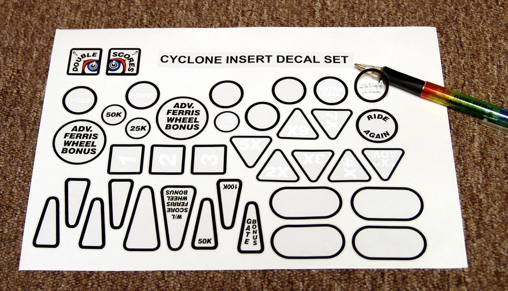 CYCLONE Pinball Machine Insert Decals LICENSED