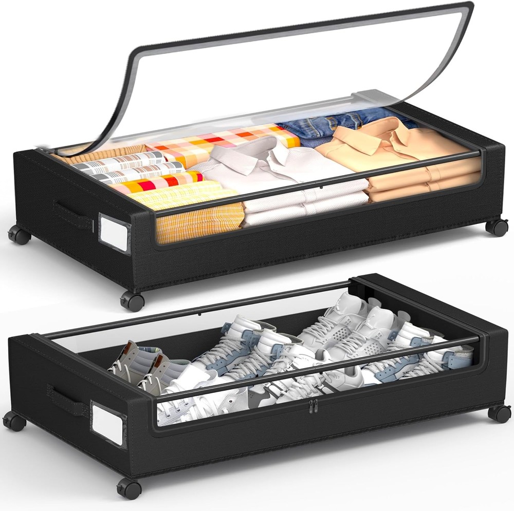 Under Bed Storage W/ Wheels 2 Pack Square Containers 60L Bins Rolling Metal