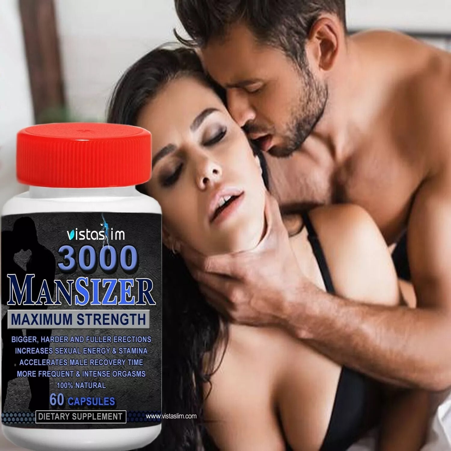 VistaSlim MANSIZER 3000 Male Supplements Longer Size Sexual Stamina 60 Pills