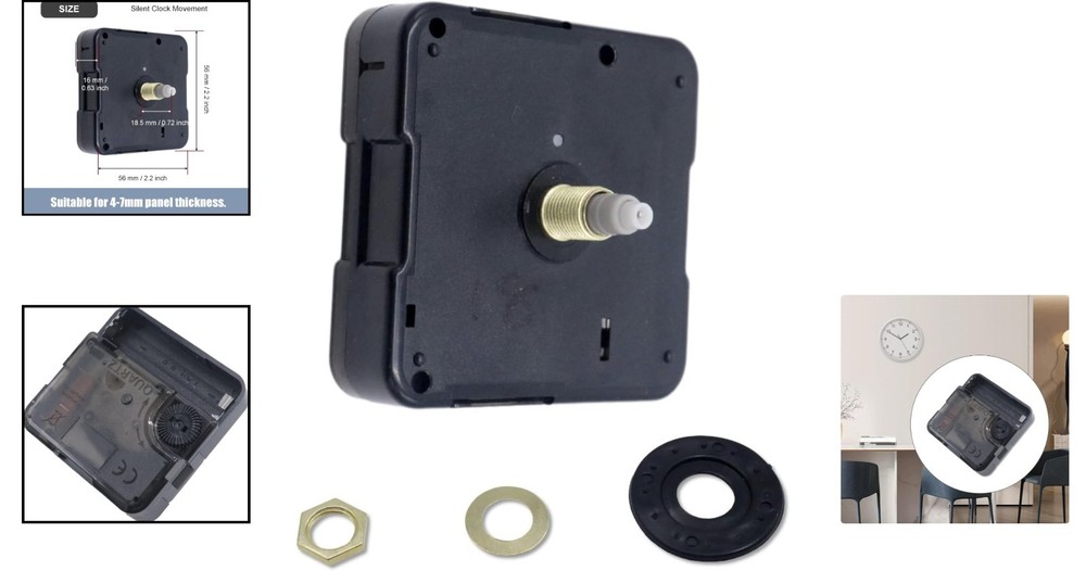 Versatile Silent Quartz Clock Movement Replacement, 0.72 Inch Shaft Length