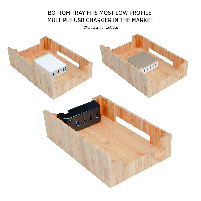 MobileVision Bamboo Charging Station & Multi Device Organizer Slim Version