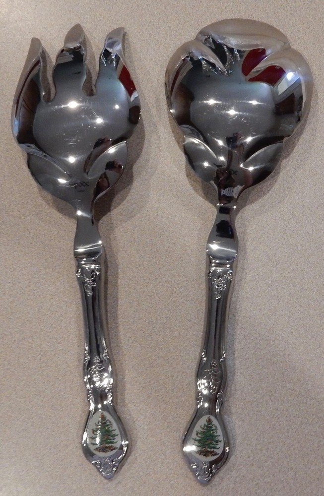 Spode Stainless Flatware Large Salad Serving Spoon & Fork