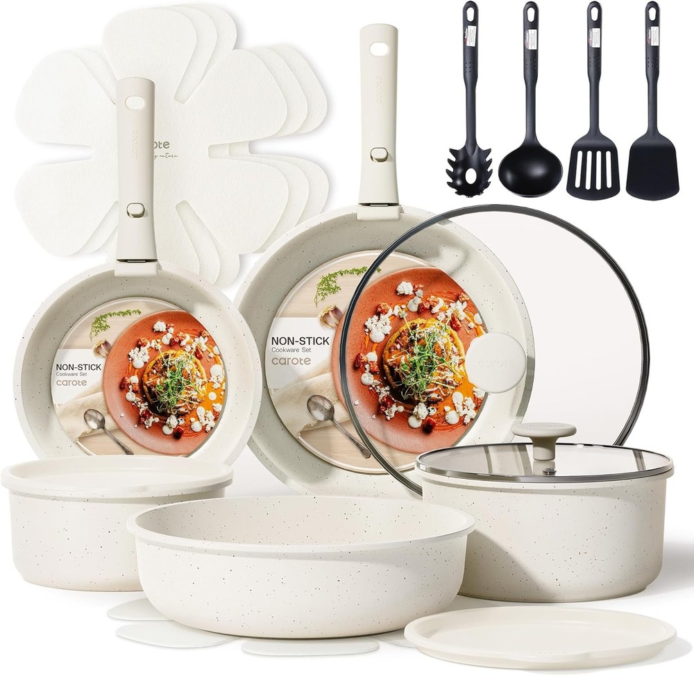 Versatile 19 Piece Cookware Set, Nonstick, Removable Handle