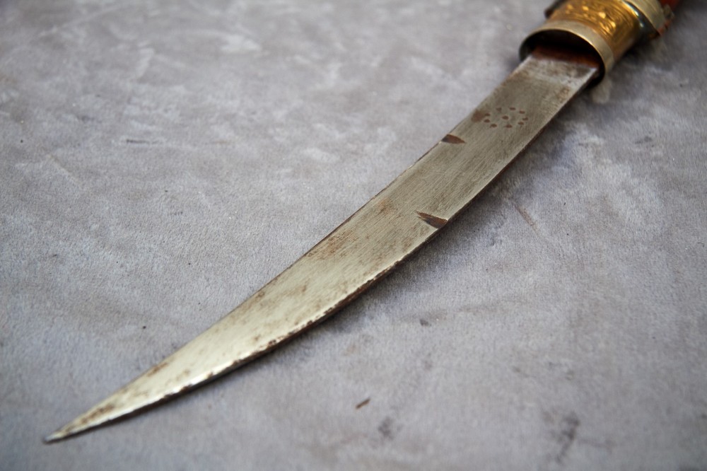 VTG Moroccan Khanjar Handmade Bone Handle Silver Plated Dagger Engraved Knife