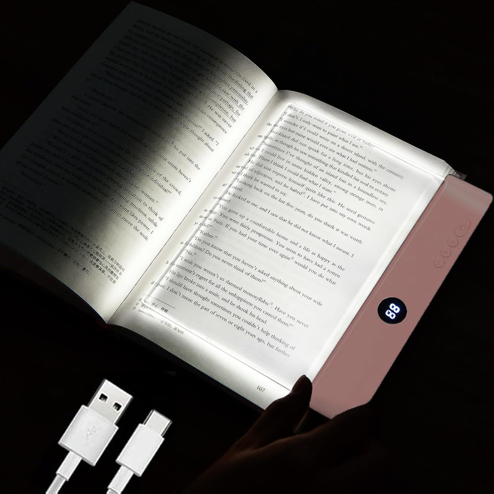 Book Light, Dimmable LED Reading Light 3 Color Flat Book Lamp for Reading, Recha