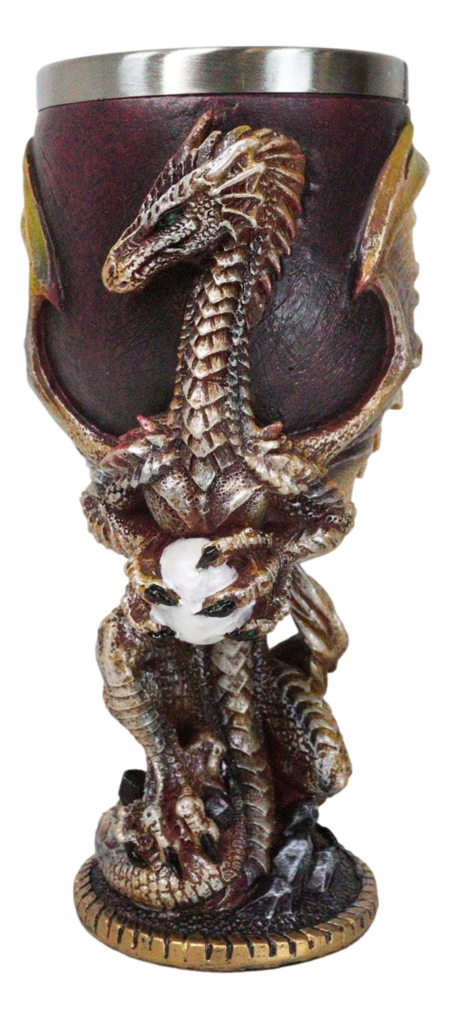 Ebros Maroon And Gold Medieval Dragon Wyvern Holding Egg Wine Goblet Chalice 5oz