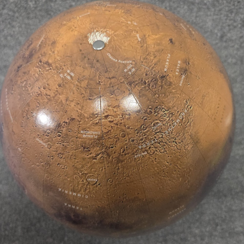 Mars Globe Planet Model Educational Astronomy Globe w Stand Space Decor 12" EUC