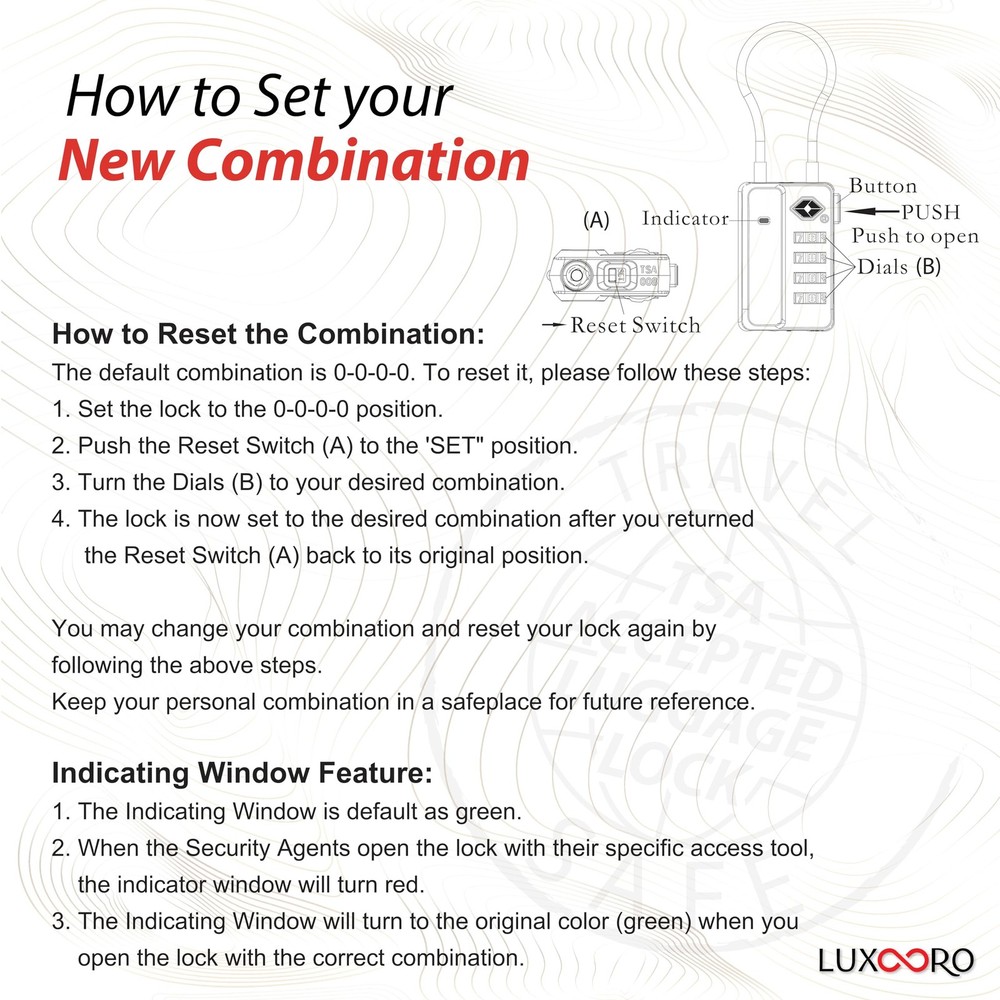 Tool-Less TSA Approved Luggage Lock with Alert Indicator, 4-Digit Resettable ...