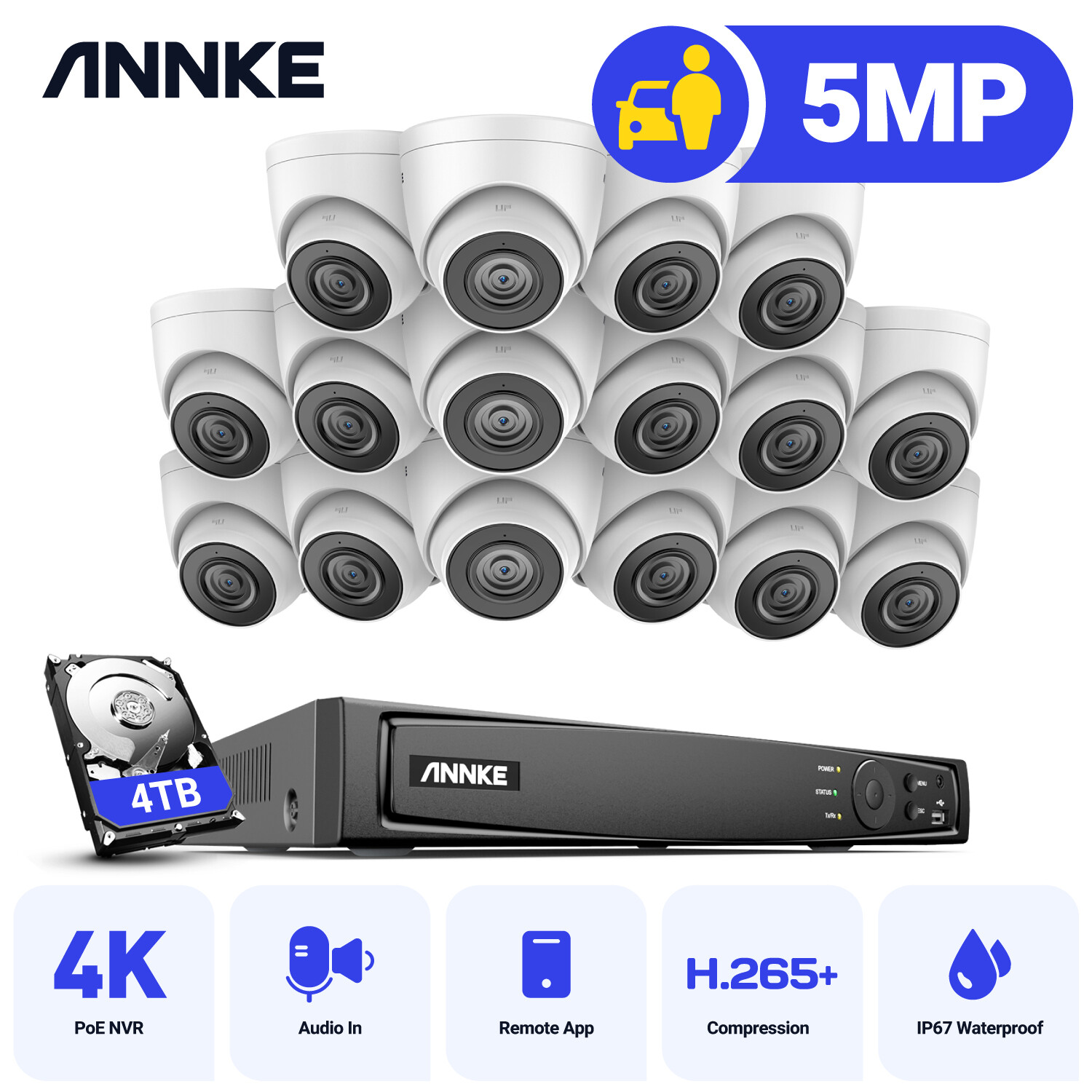 ANNKE 4K 8CH 16CH NVR 5MP Audio POE IP Security Camera System Outdoor AI Detect