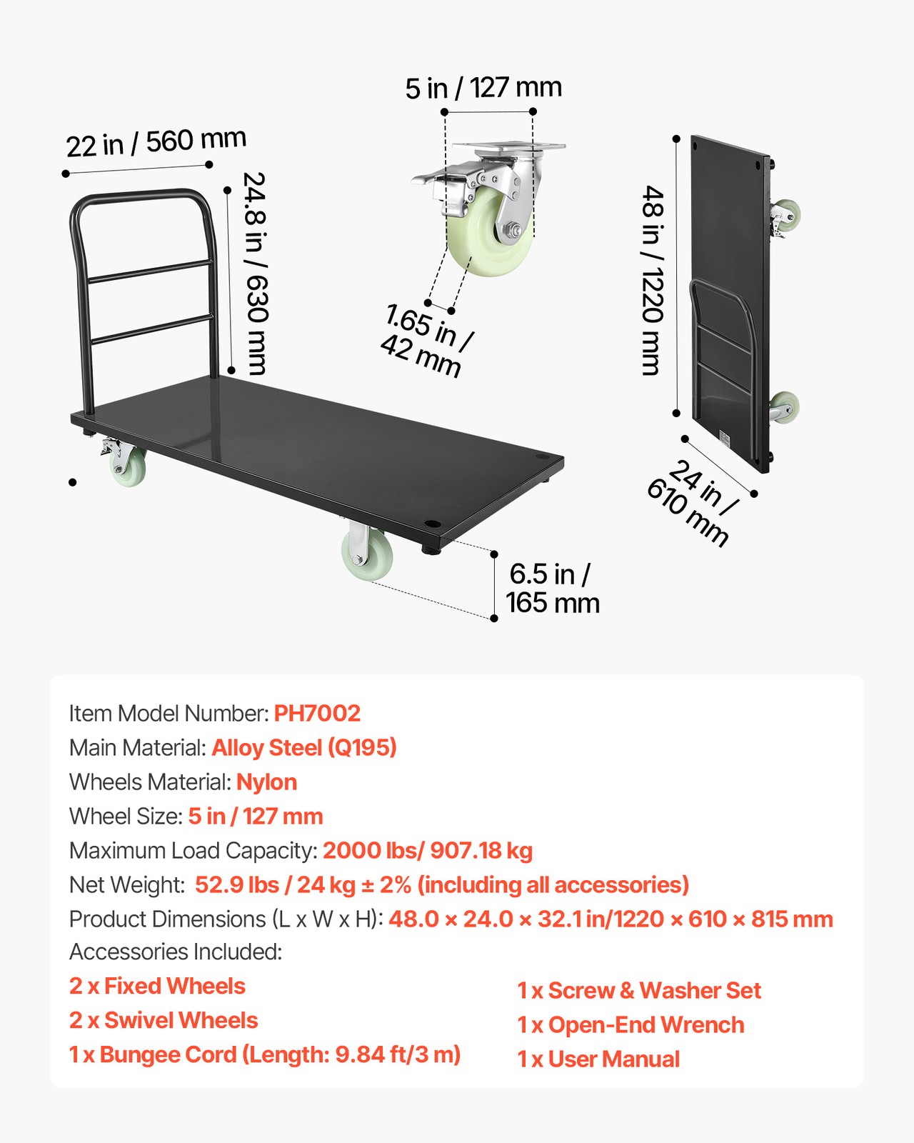 VEVOR Heavy Duty Platform Truck 2000 lbs Industrial Hand Truck Cart with Wheels