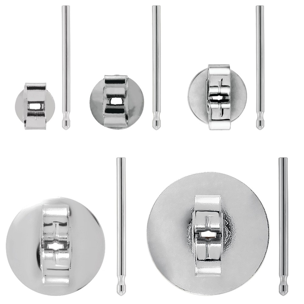 18K Solid White Gold Earring Clutch Nut Friction Post & Back Set 4-10 mm