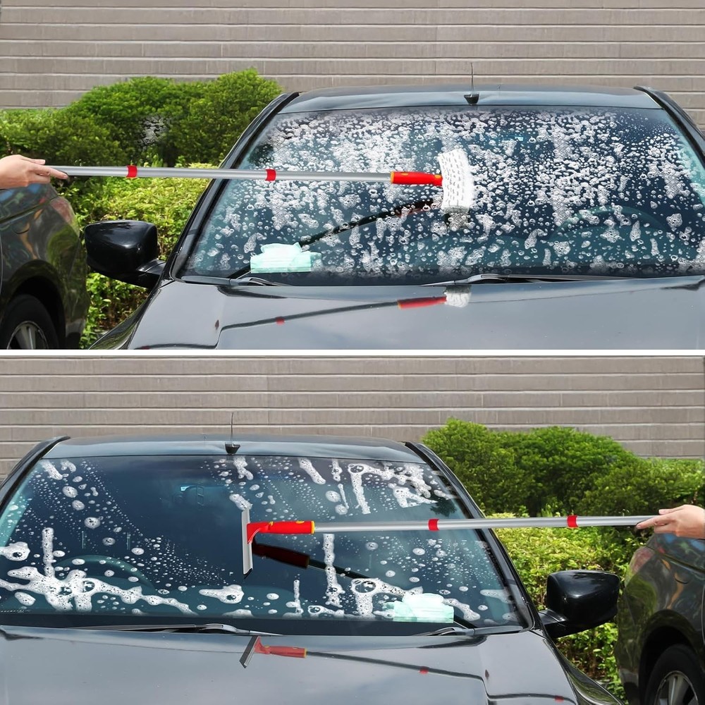 Window Cleaning Kit with Rotatable Squeegee and Microfiber Scrubber Window Clean