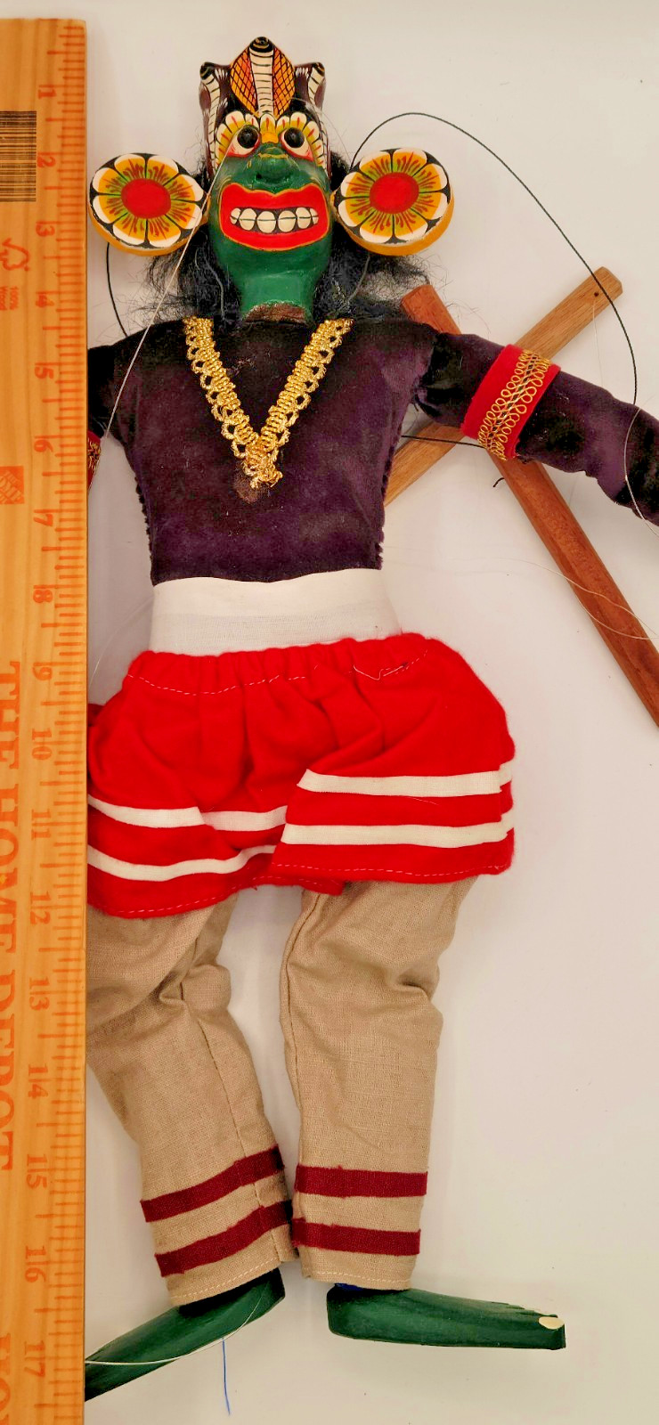 Sri Lanka RUKADA Marionette Puppet VINTAGE Wood Lankan HAND MADE Folk Art Figure