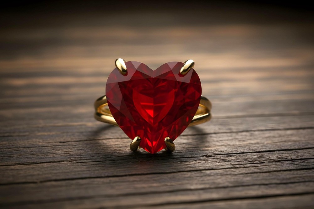 Sterling Silver Ruby Ring Anemone Heart Shape Solitaire July Birthstone