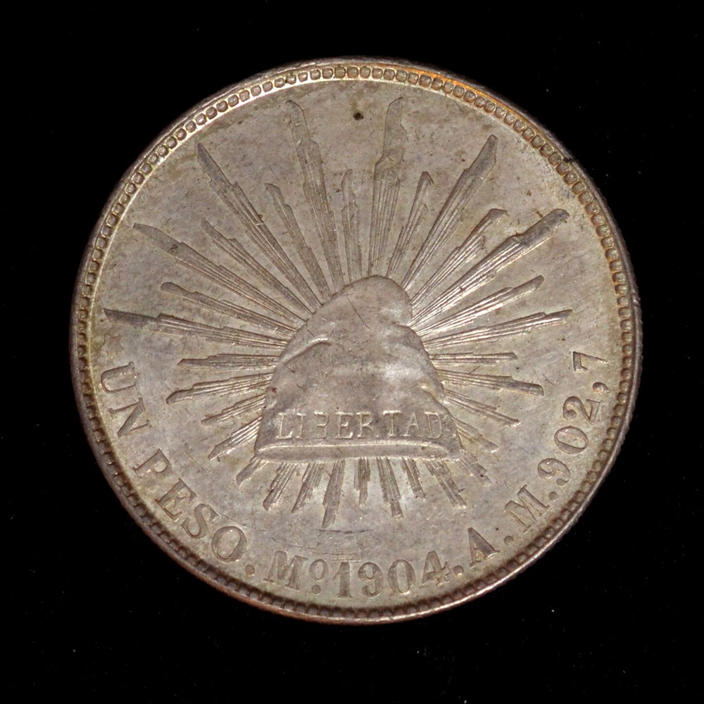 1904 Mo AM Mexico Cap & Rays Silver Peso