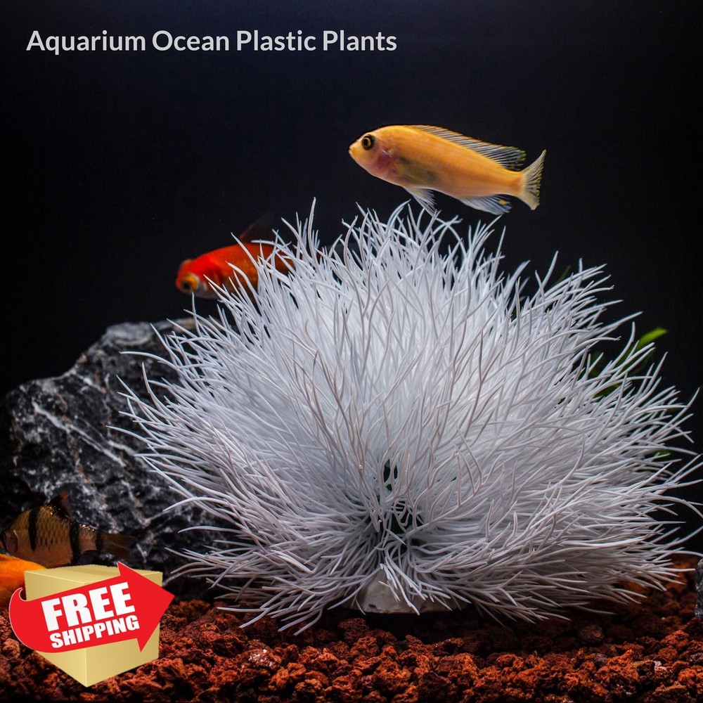 TAOMYPETS Fish Tank Decorations Plastic Artificial Plants White