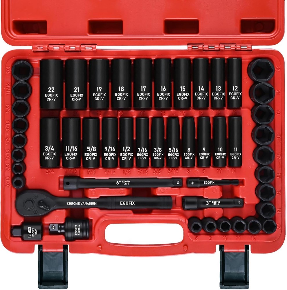 Complete 50-Piece Chrome Vanadium Socket Set with 6-Point Design & Accessories