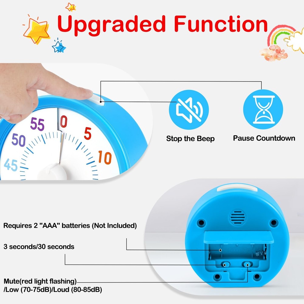 Secura 60Minute Visual Timer, Rainbow Classroom Timers for Kids, Time Clocks,...