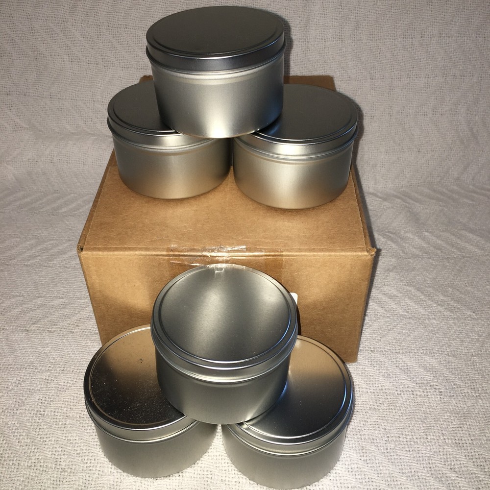CandleScience - 8 oz. Candle Tin With Lid - Silver - 6 Count