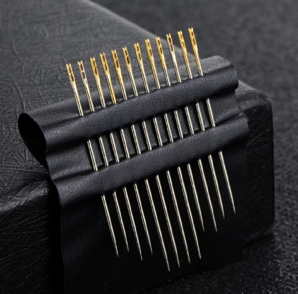 24Pcs Stainless Steel Self-threading Needle Opening Sewing Darning Needle w Case