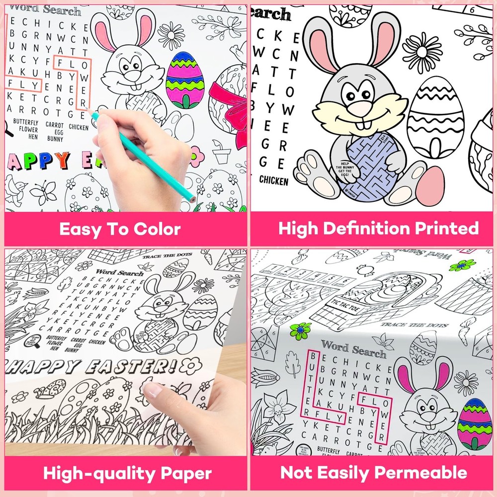 3 Pack Large Happy Easter Coloring Tablecloth - Giant Easter Color-in Poster,...