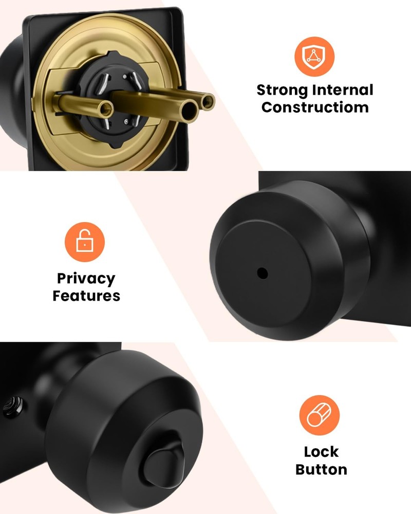 Haidms 6 Pack Black Door Knobs Interior, Privacy Interior Privacy,