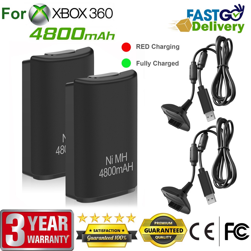 2 Battery Pack & Charger Dock For Microsoft Xbox 360 Wireless Controller Black