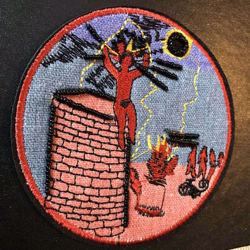 STRANGE BEADED DEVIL? DEMON TOWER? SATAN? P51 PATCH BADGE SEW ON EMBROIDERY