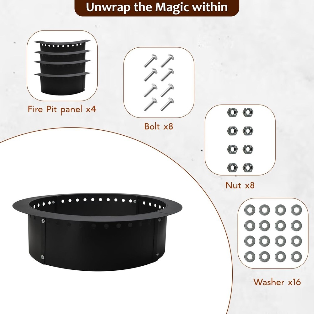 FEBTECH Smokeless Firepit Ring 36" OD & 30" ID for Outdoor Fire pits