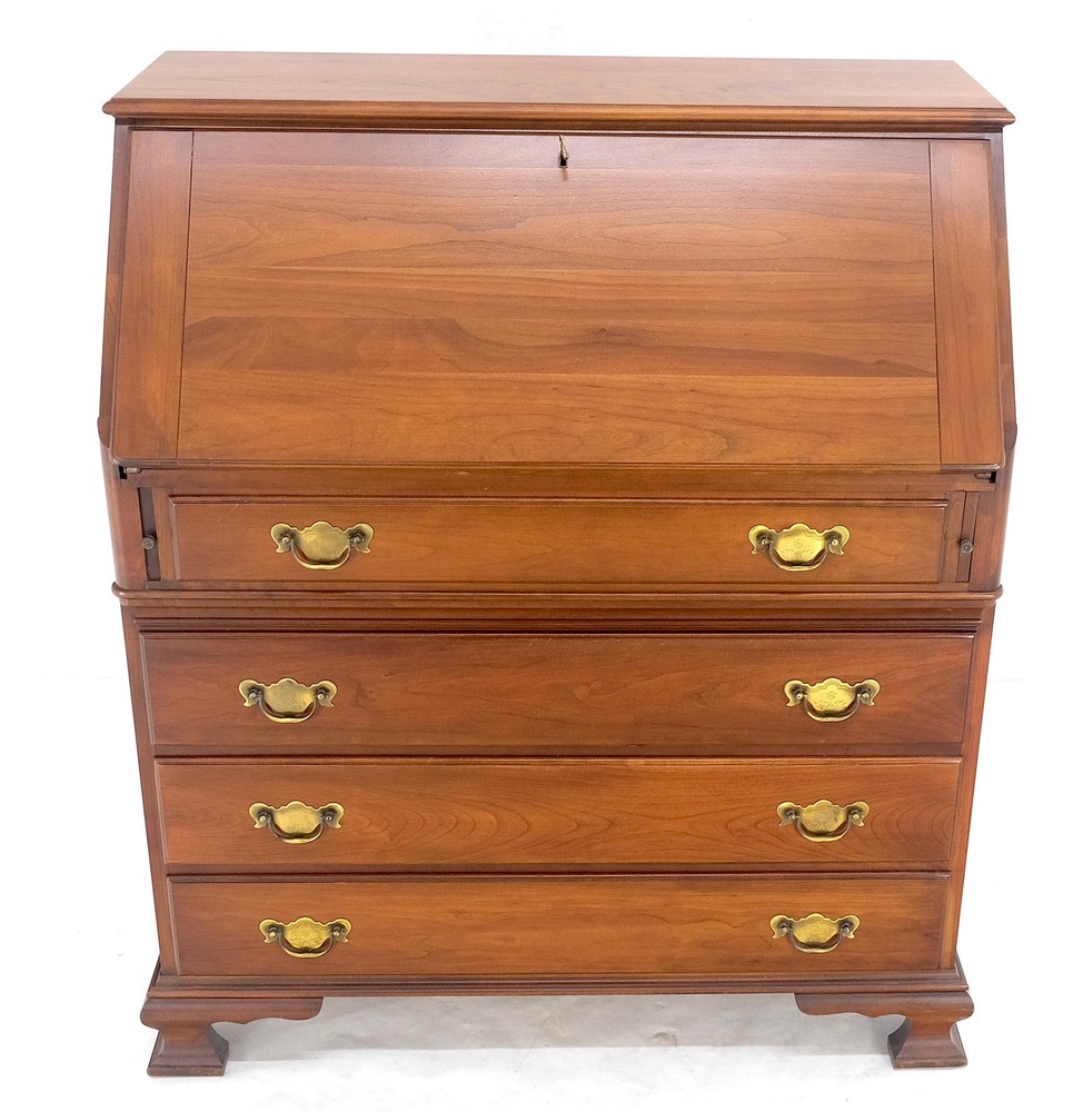 American Solid Cherry 4 Drawers Drop Front Secretary Desk Solid Brass Pulls MINT