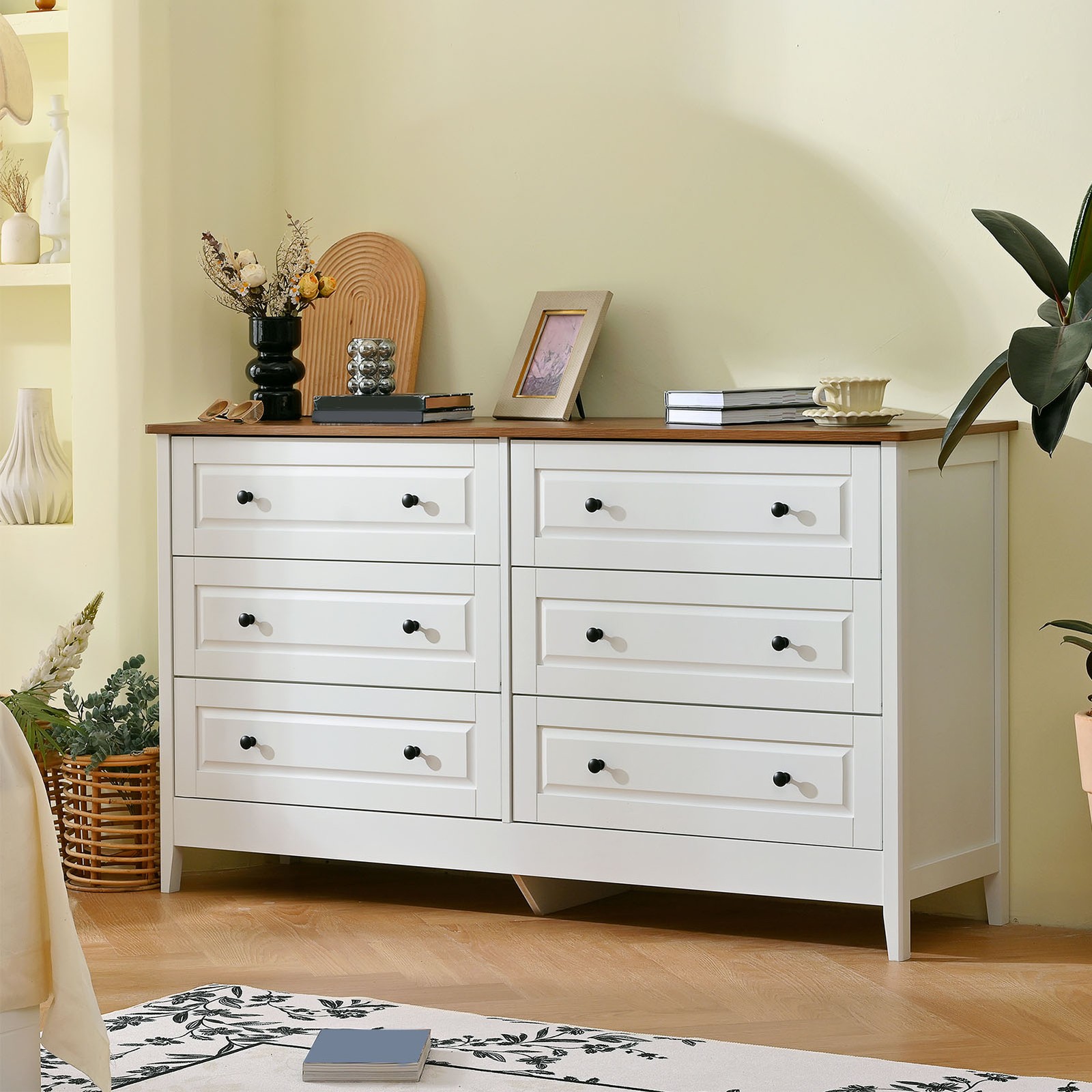 6 Storage Drawer Bedroom Wood Organizer Storage Furniture White