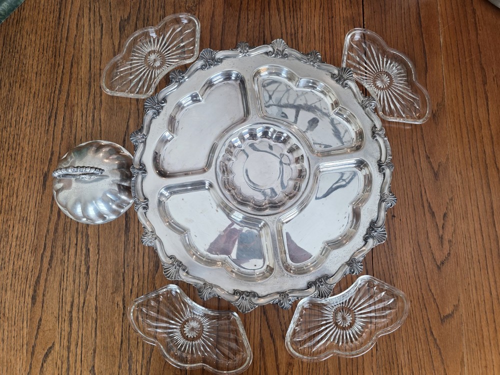 Vintage Silver plated Lazy Susan With Glass Inserts