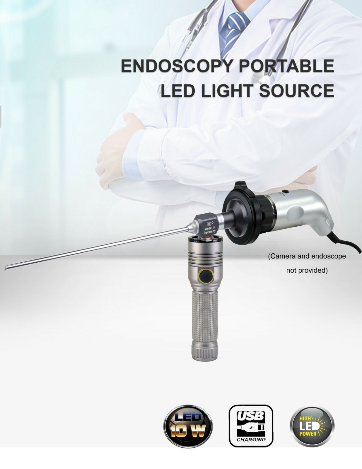 Portable Cold LED Light Source ENT Endoscopy Medical 10W Rigid Endoscope Camera