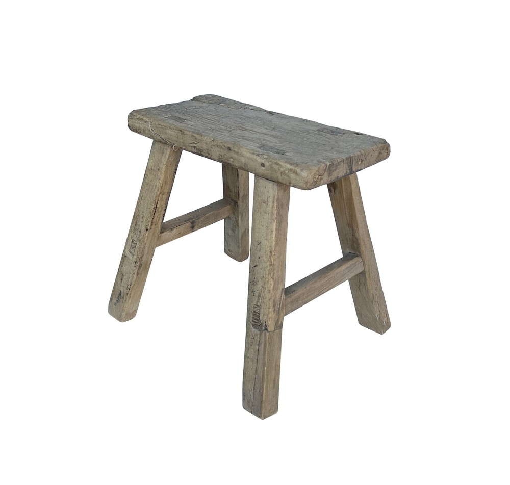 Rustic Raw Rough Wood Grain Rectangle Slim Stool Bench Side Table JK330