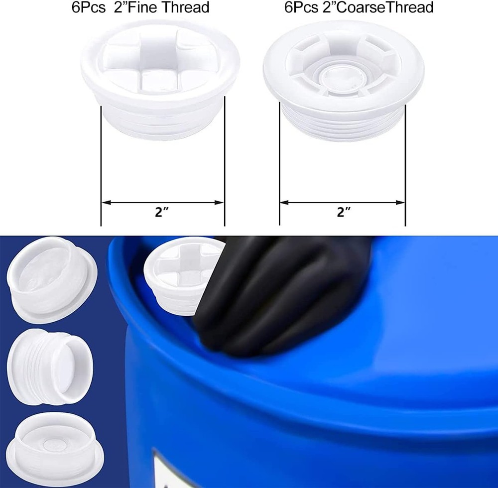 12Pcs 2 Drum Bung Caps Combo Fine & Coarse Thread with Gaskets for Poly Drums