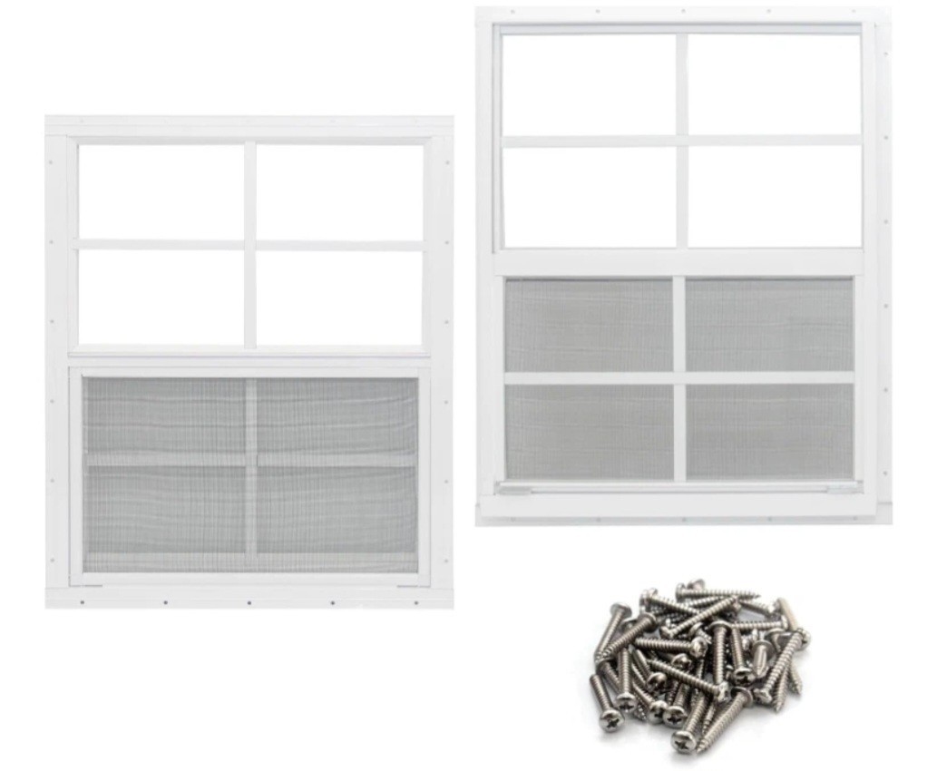 24x36" (2 Pack) Single-pane Aluminum Shed Windows White Durable screws included