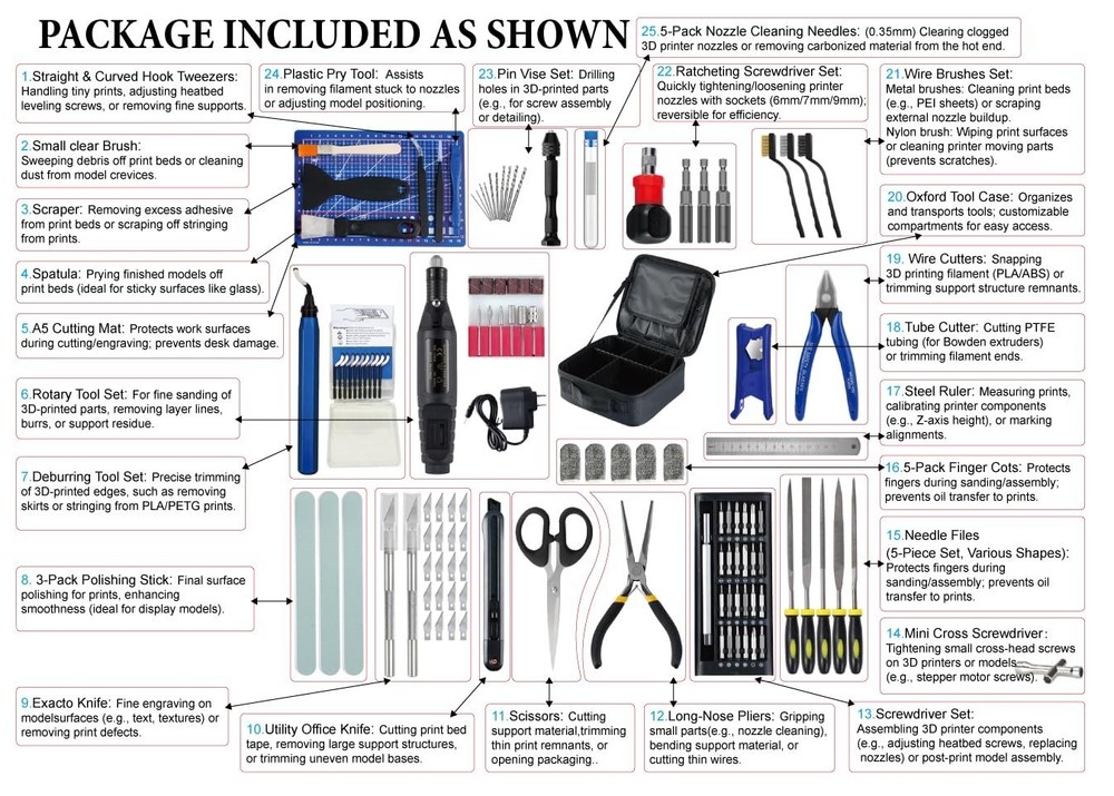 124 Packs 3D Printing Accessory Tool Kits With Tool Bag