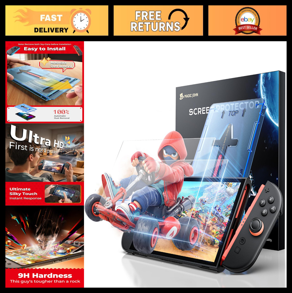 2 Pack Nintendo Switch Screen Protector 7.9" - 9H Tempered Glass, HD Clear, Easy