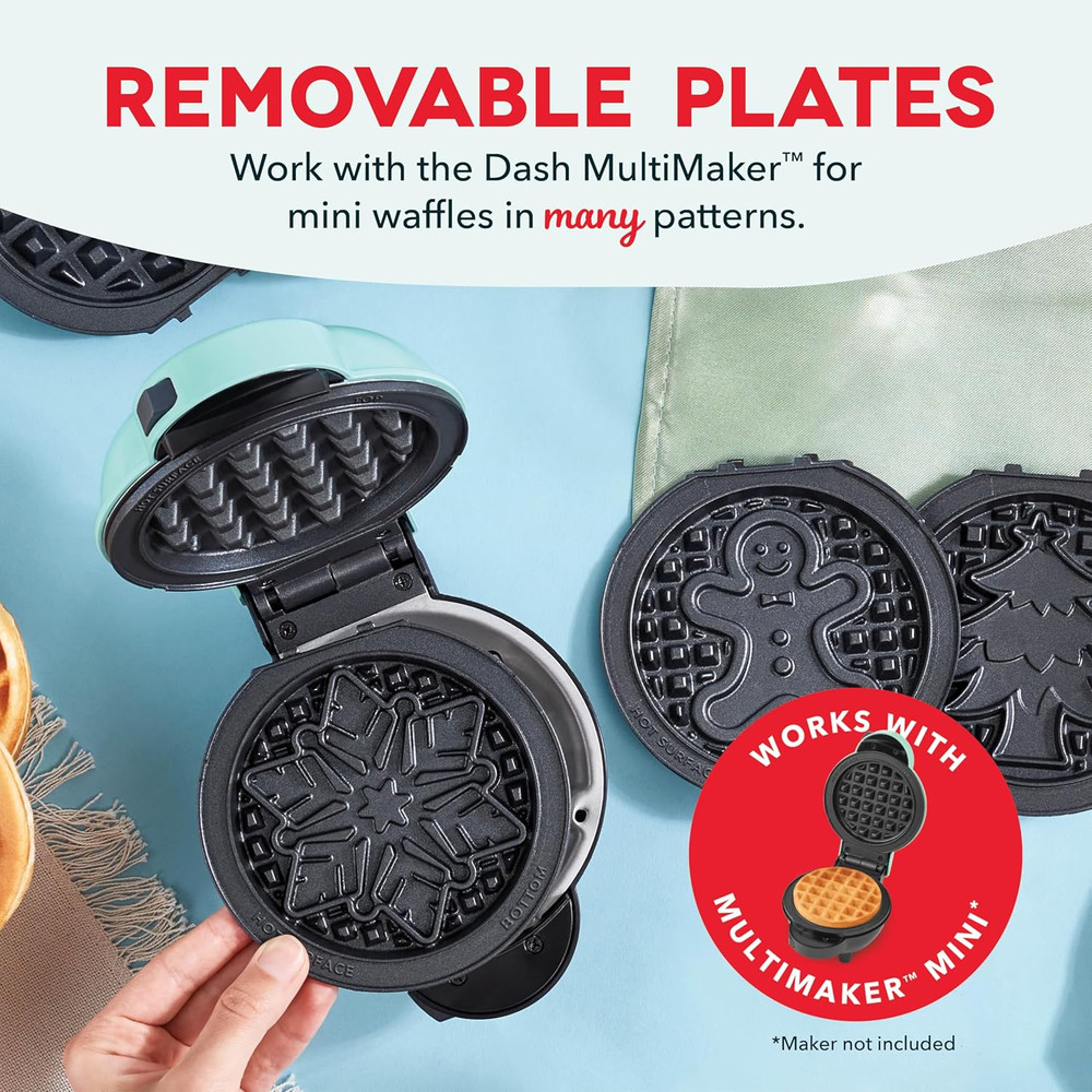 Multimaker Mini System Two 4” Nonstick Removable Waffle Plates (Gingerbread & Sn