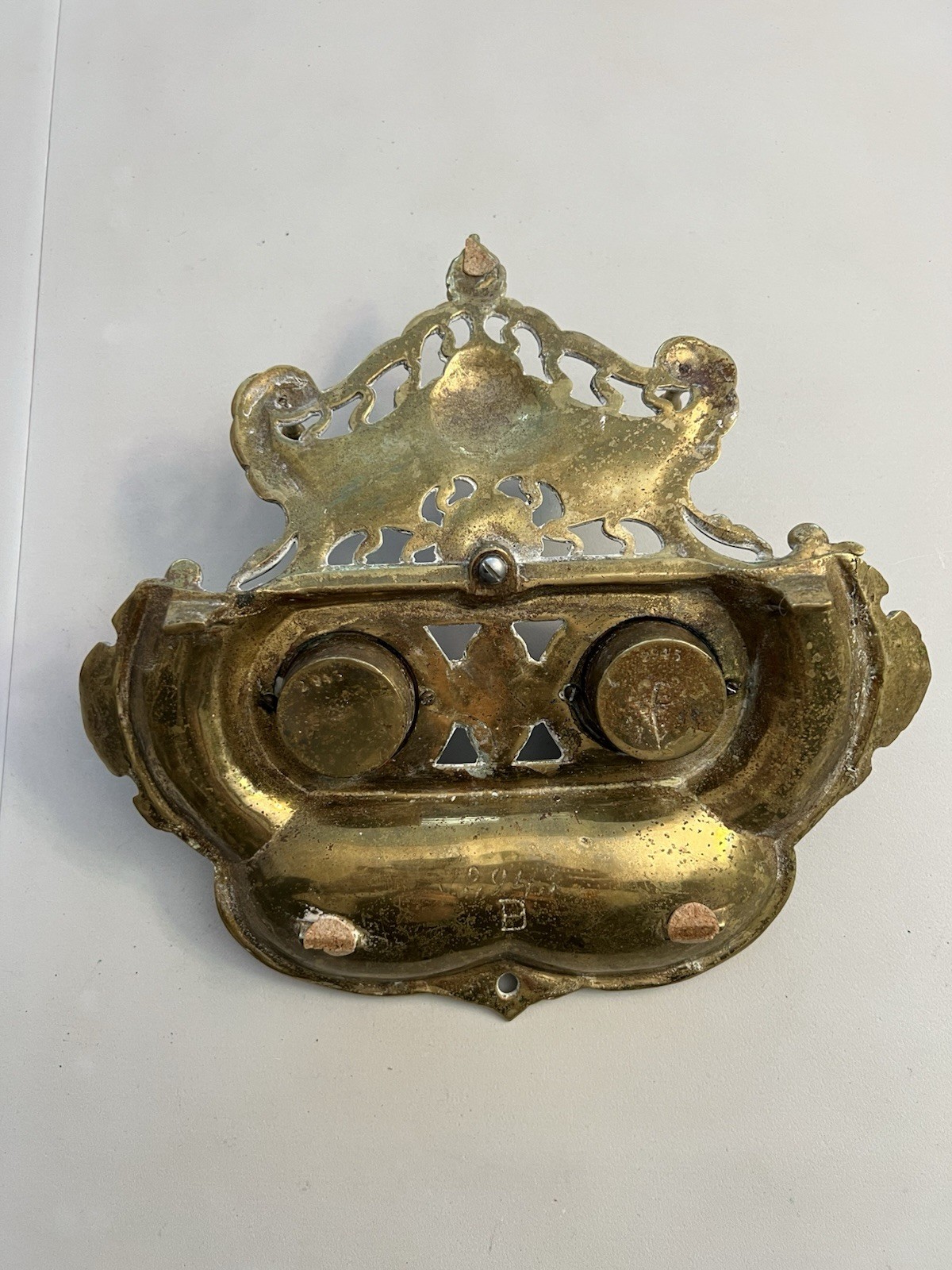 Vintage Gilded Cast Brass Art Nouveau Elephants Ornate Double Inkwell