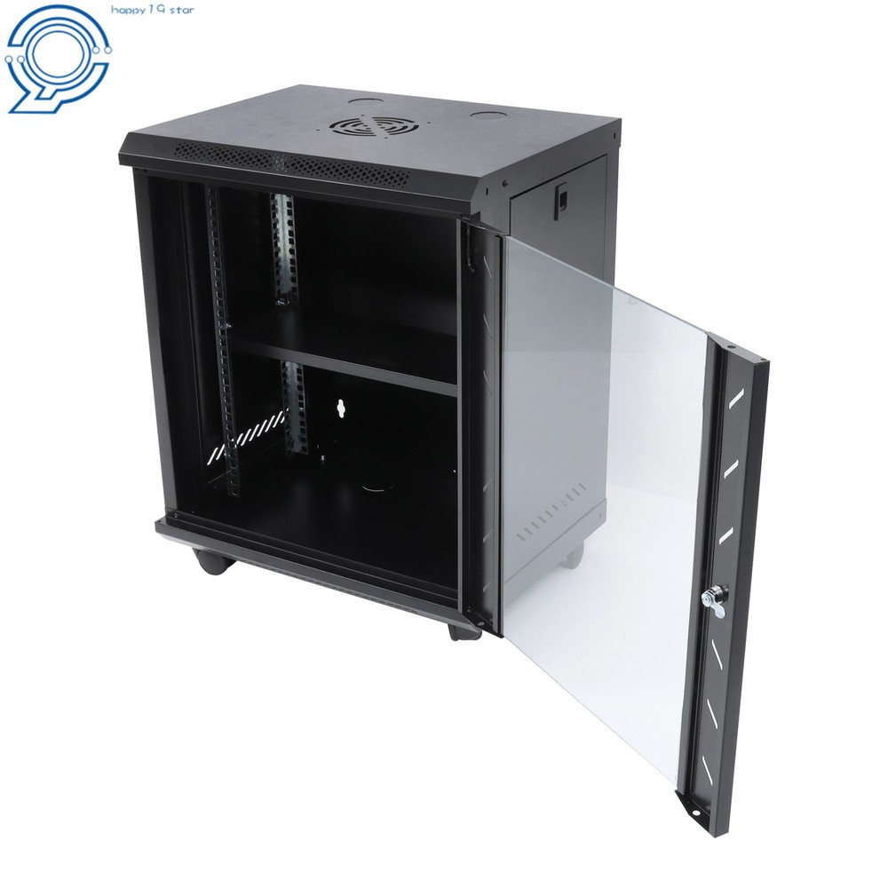 12U Enclosed Server Rack 15.5" Deep, Secure Lock Glass Front & Sides