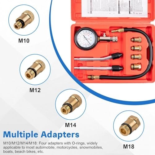 9pcs Engine Compression Tester Kit - 0-300PSI Spark Plug & Small Engine Tools