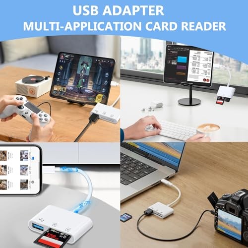 USB C SD Card Reader for iPhone Adapter, 3-in-1 Memory Card Reader Dual Slots