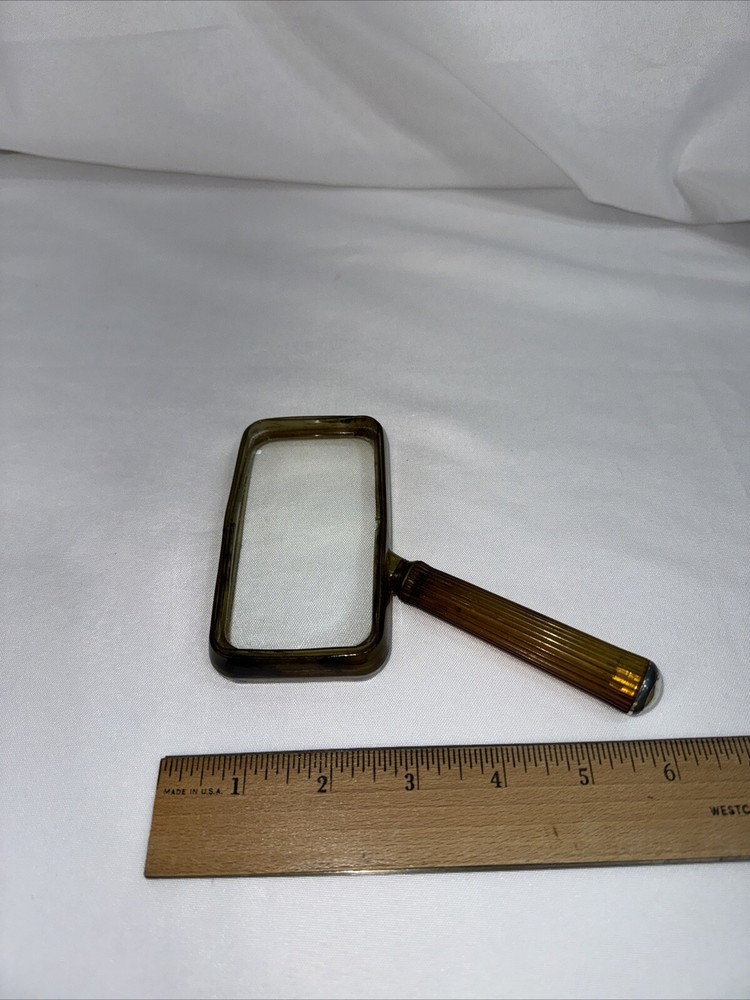 60's Art Deco Rectangular Magnifying Glass Brown Marbleized Bakelite MCM Plastic