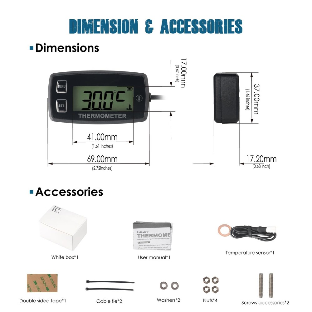 Digital LCD Engine Temperature Display Over Temperature Warning Green Backlight...