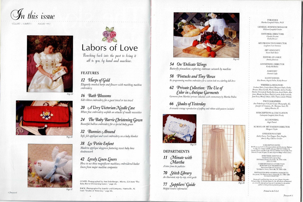 Fancywork Machine Embroidery Magazine Martha Pullen Premier Issue August 1997