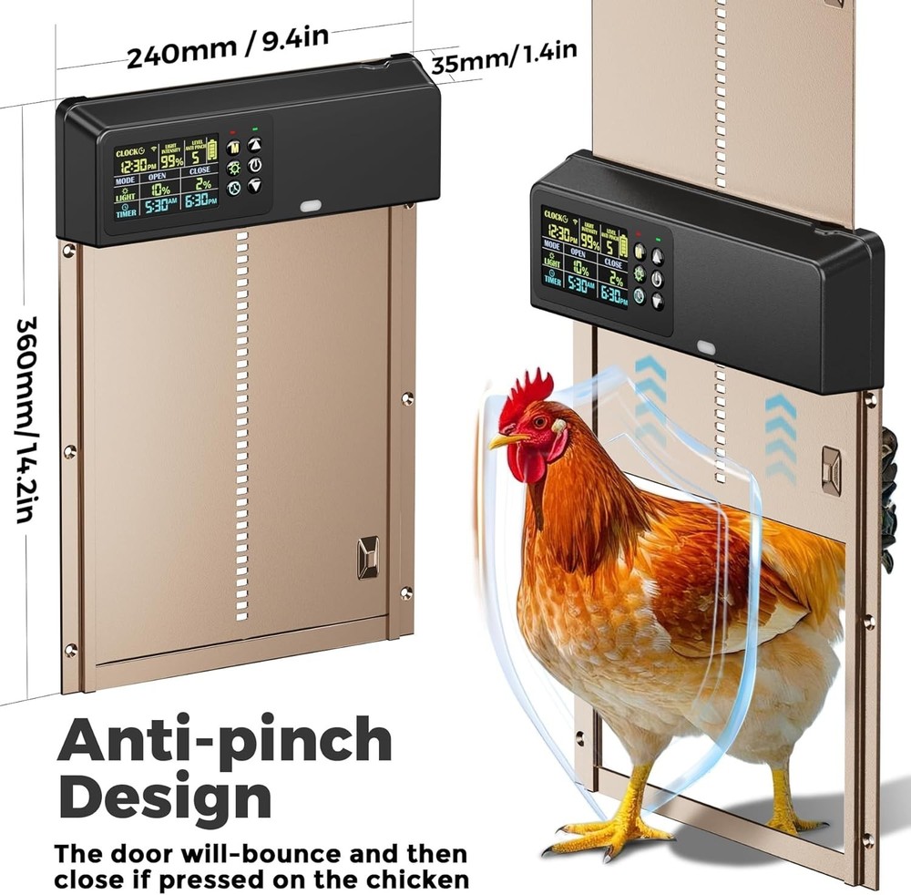 Solar Automatic Chicken Coop Door Opener with Timer Light Sensor Remote Control