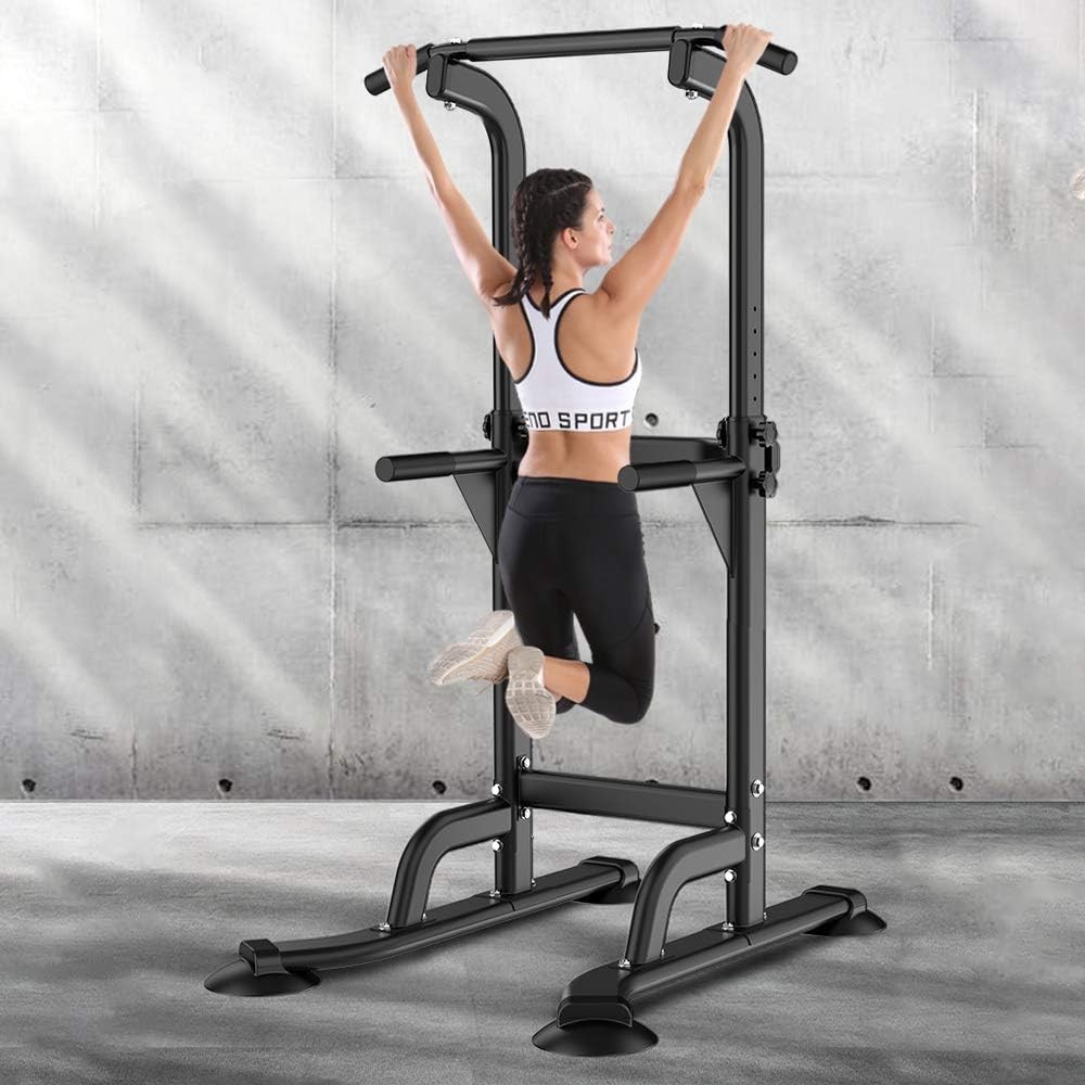 Adjustable Height Power Tower Dip Station Pull Up Bar Strength Training Workout