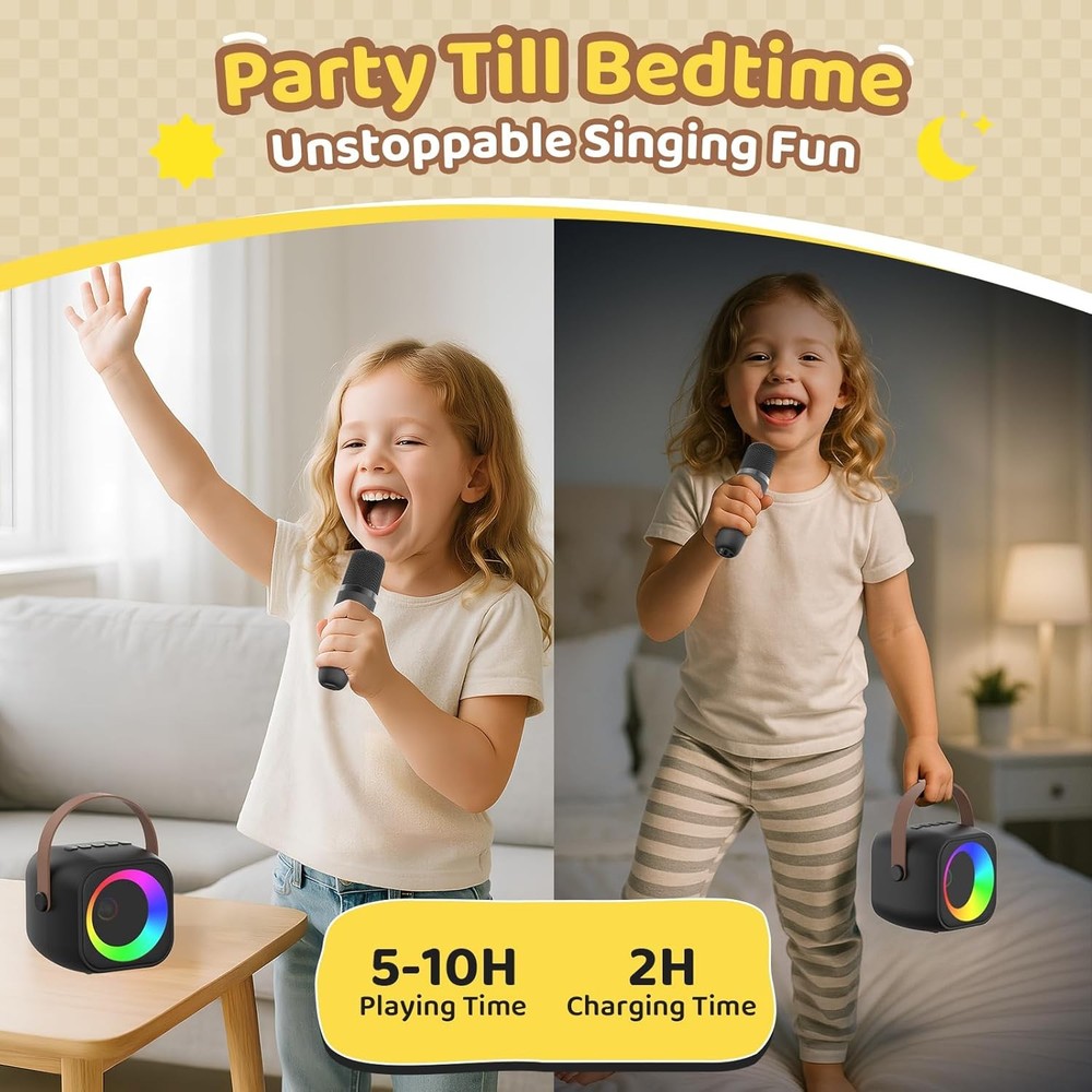 Mini Karaoke Machine, Portable Bluetooth Karaoke Speaker with 2 Wireless Microph