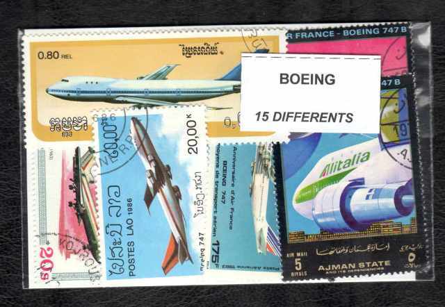 Boeing Planes - 15 Different Used Boeing Stamps